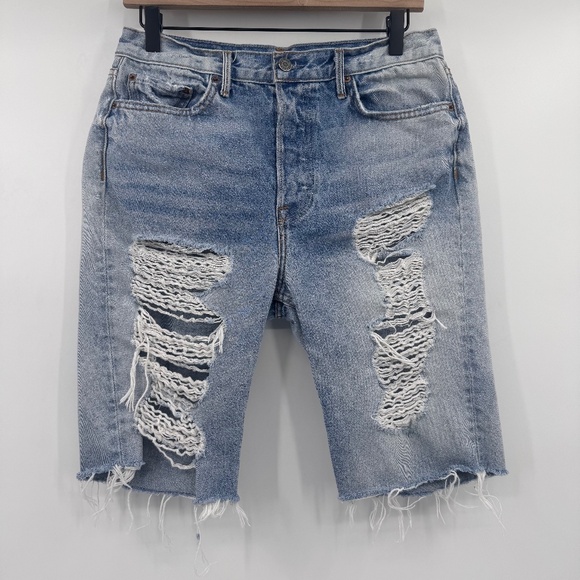 GRLFRND Jean Shorts Women 29 Blue Beverly Distressed Button Fly Light Wash Denim - Picture 1 of 14